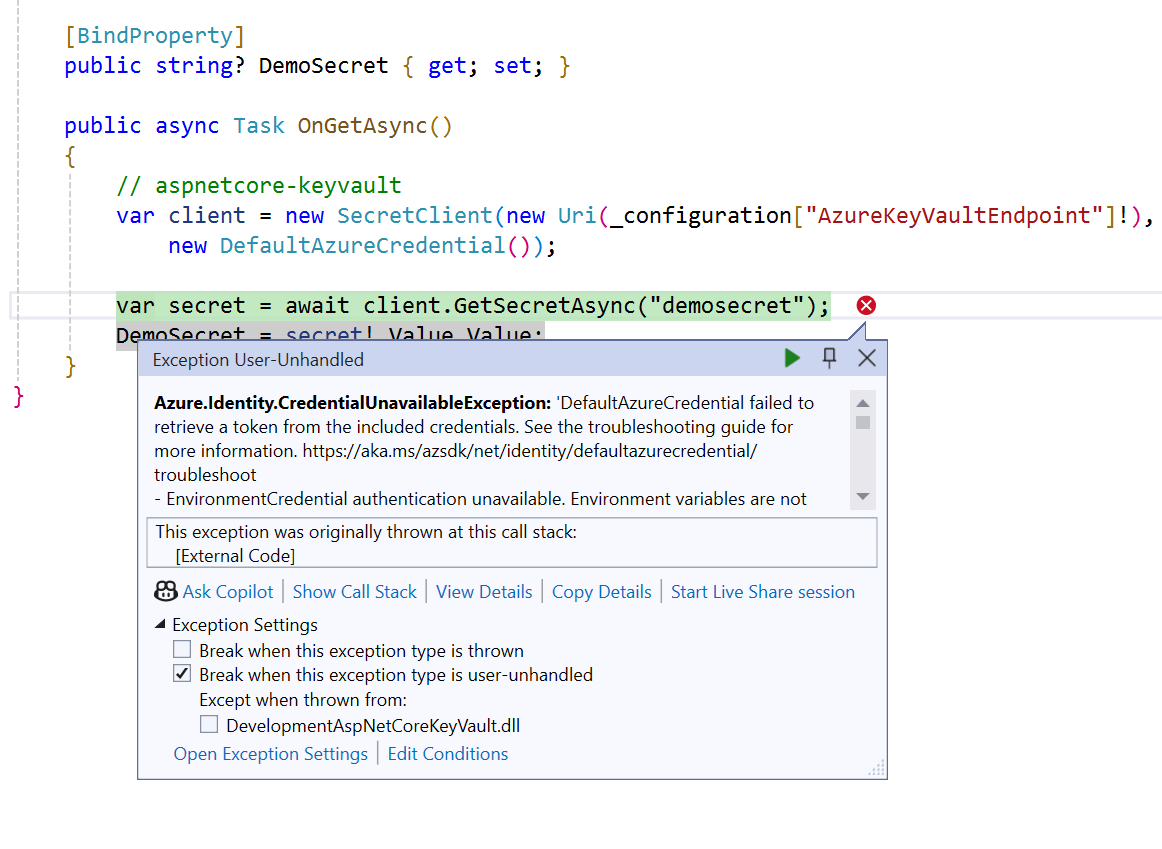 Using ASP.NET Core with Azure Key Vault