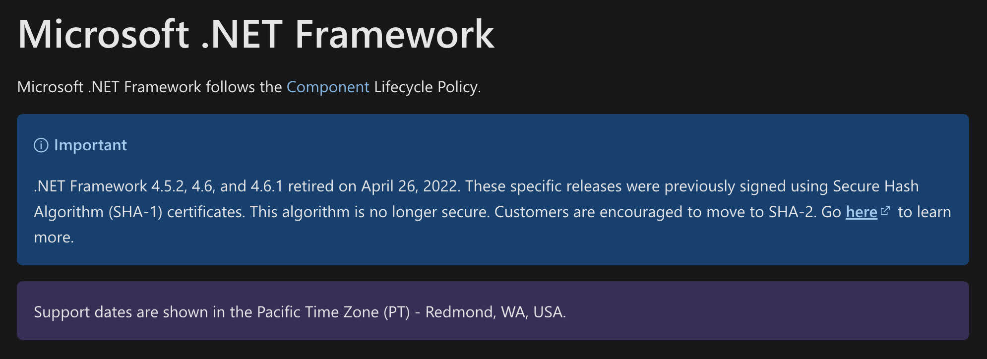 When will .NET Framework retire?