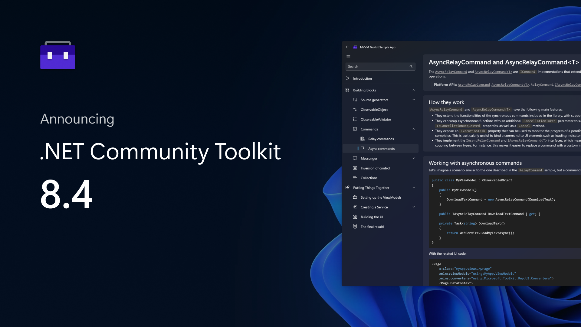 Announcing .NET Community Toolkit 8.4! Partial properties support for MVVM, new analyzers, and more!
