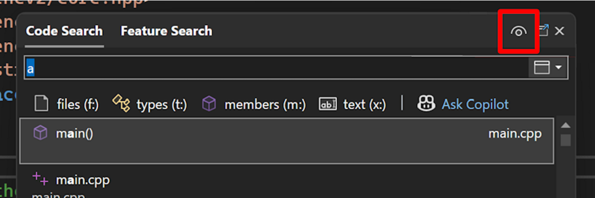 Dock the Code Search window in Visual Studio 2022
